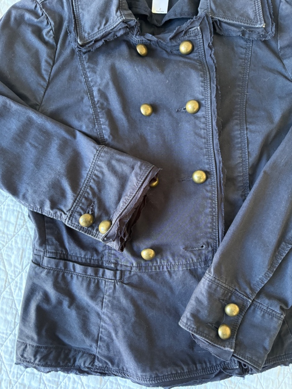 LOFT Navy Military Jacket Double Breasted Brass Buttons Peplum